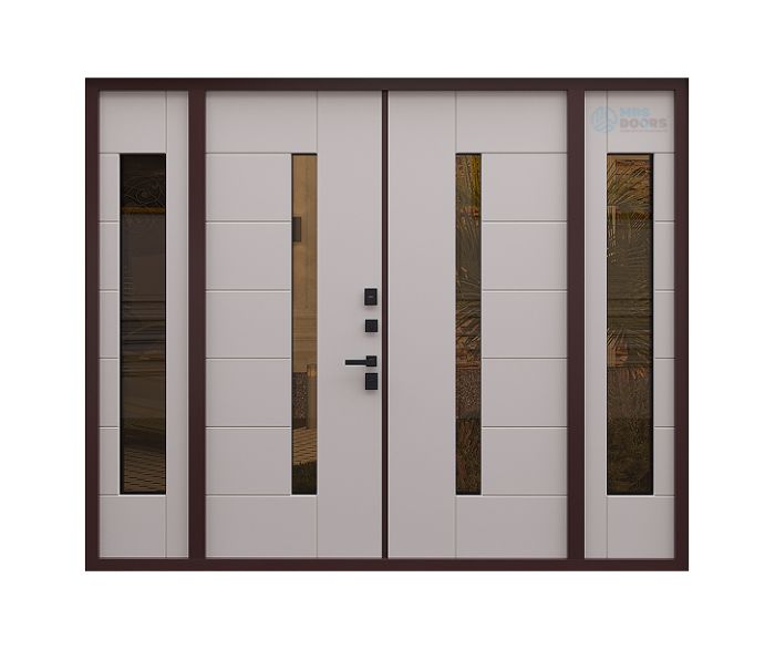 Двустворчатая входная дверь «Fusion Hi-tech» с остеклением, утеплением и терморазрывом