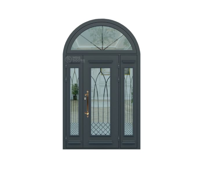 Арочные металлические двери «Бастион» с боковыми и верхней фрамугами