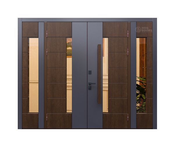 Двустворчатая входная дверь «Fusion Hi-tech» с остеклением, утеплением и терморазрывом