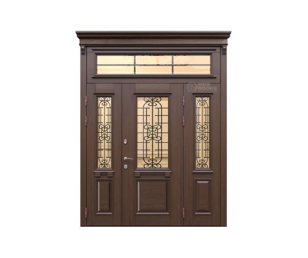 Входная дверь «Fusion сложный» с фрамугой, боковым остеклением и терморазрывом