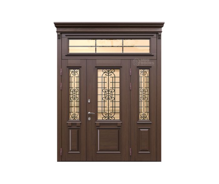 Входная дверь «Fusion сложный» с фрамугой, боковым остеклением и терморазрывом